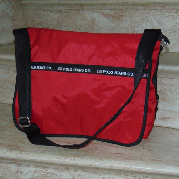 Ralph Lauren POLO Jeans Co Large Laptop Red Nylon Messenger Bag Unisex Americana